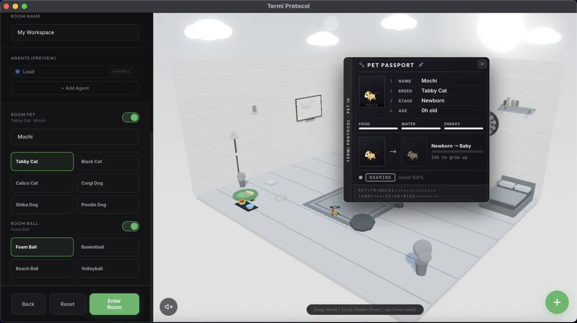 Customizing the room with a pet system