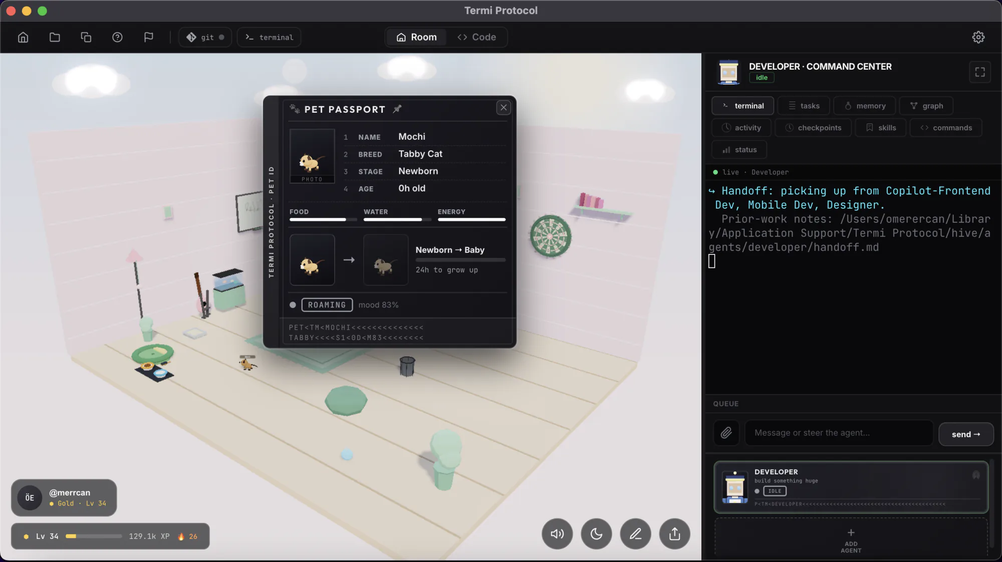The pet system passport inside the Termi room